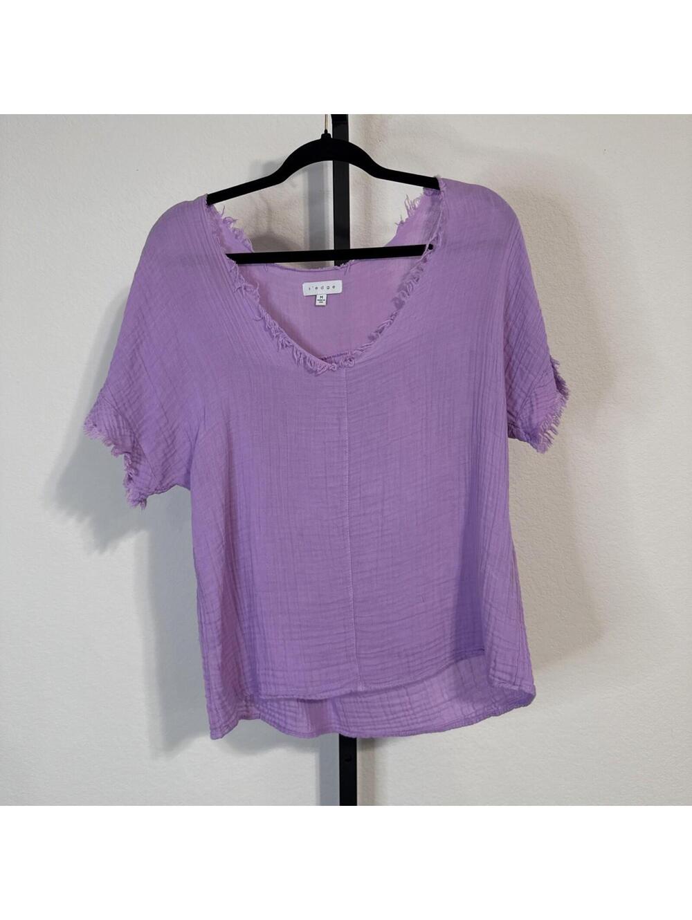 S’edge Purple Raw Hem Textured Short Sleeve Shirt - MED